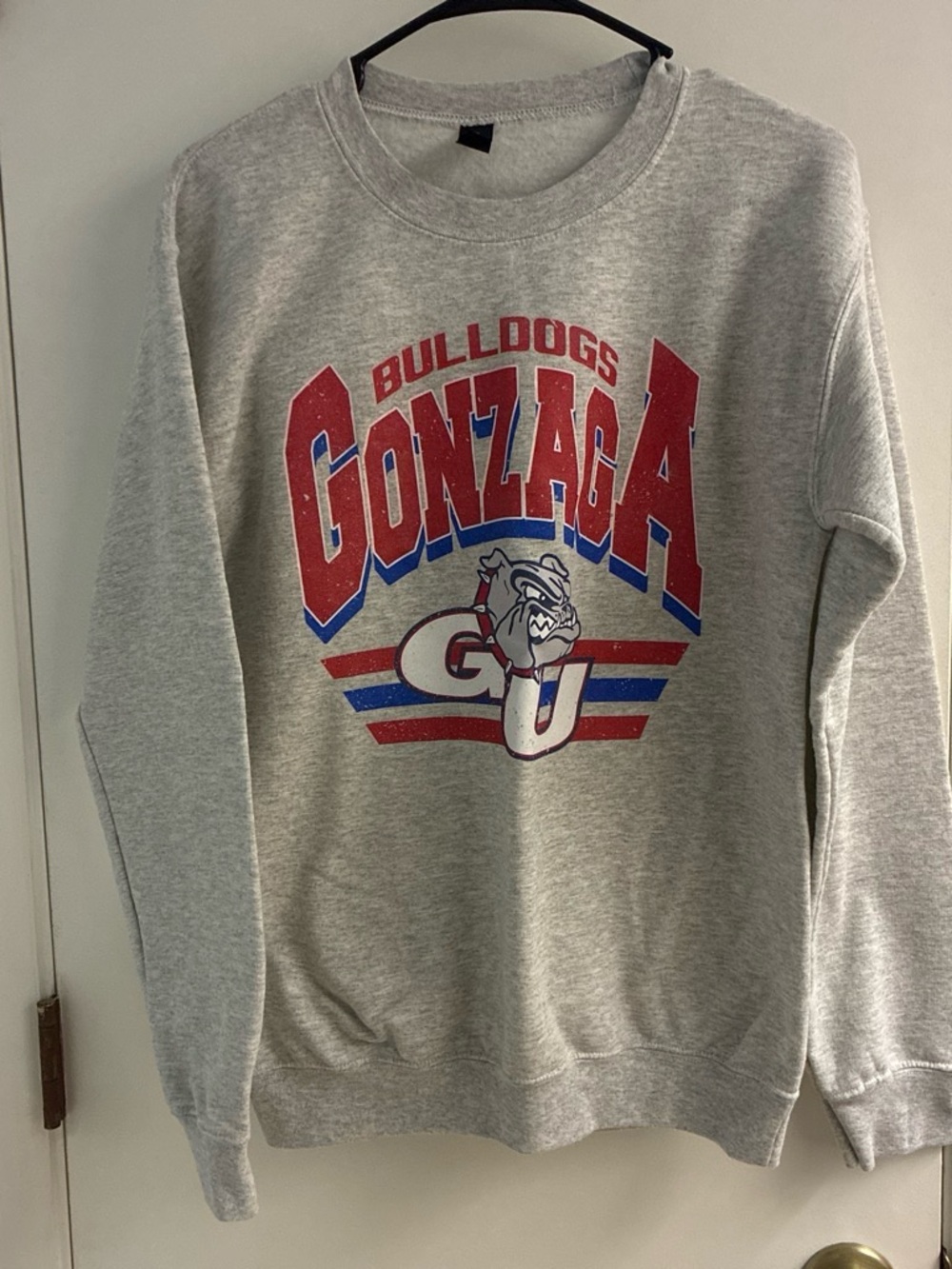 Gildan Gray Gonzaga Bulldogs Crewneck with Red & Blue Logo